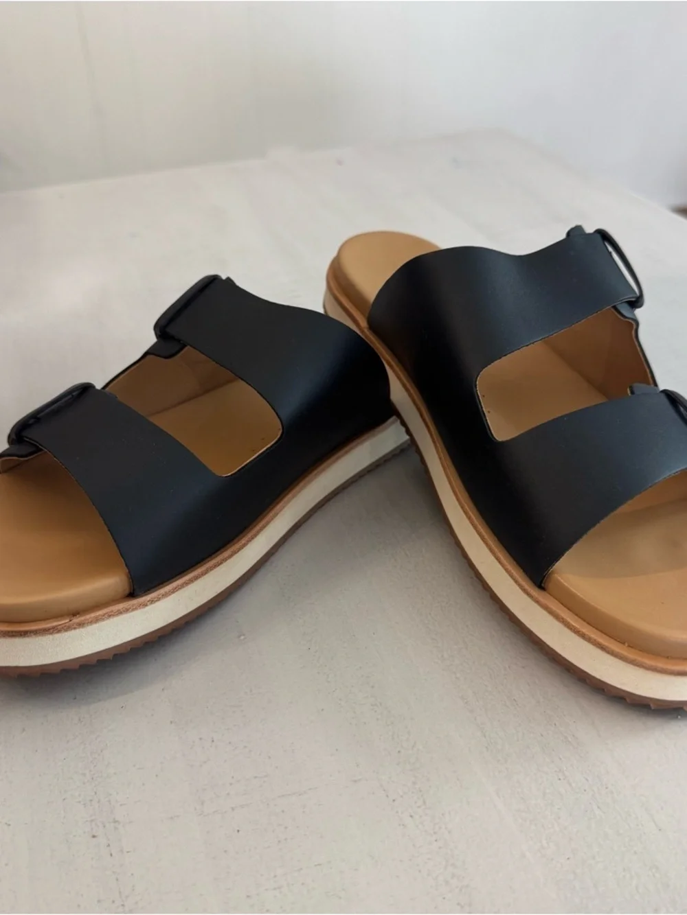 Nisolo Ella Go-To Flatform Slide Women’s Black Leather Sandals Sz 9.5 NIB